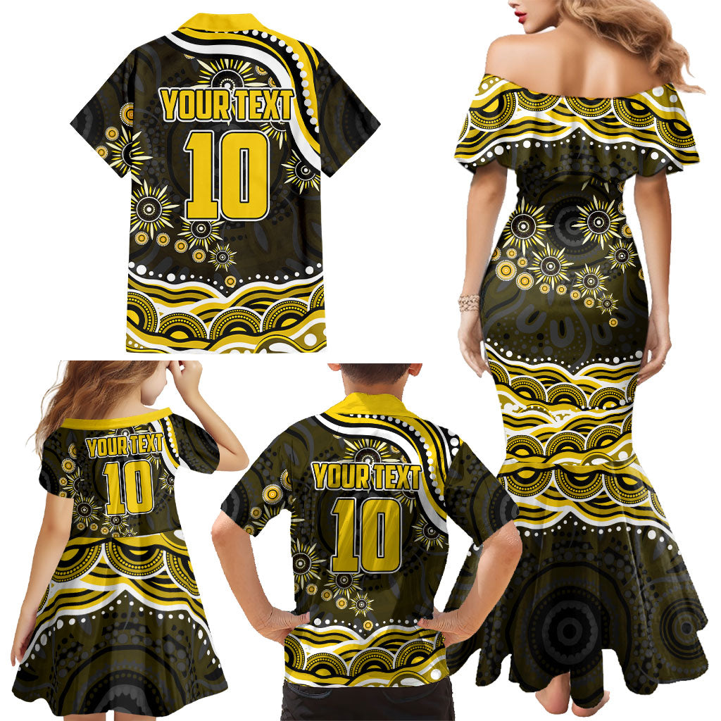 Personalized Richmond Tigers Family Matching Mermaid Dress and Hawaiian Shirt Aboriginal Dot Art - Dreamtime Football Mascot
