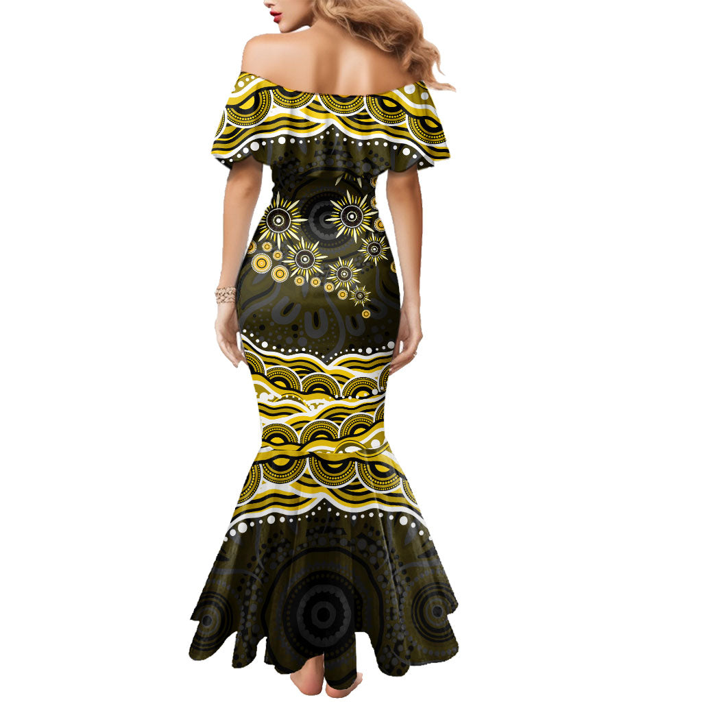 Personalized Richmond Tigers Family Matching Mermaid Dress and Hawaiian Shirt Aboriginal Dot Art - Dreamtime Football Mascot