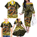 Personalized Richmond Tigers Family Matching Off The Shoulder Long Sleeve Dress and Hawaiian Shirt Aboriginal Dot Art - Dreamtime Football Mascot