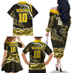 Personalized Richmond Tigers Family Matching Off The Shoulder Long Sleeve Dress and Hawaiian Shirt Aboriginal Dot Art - Dreamtime Football Mascot