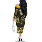 Personalized Richmond Tigers Family Matching Off The Shoulder Long Sleeve Dress and Hawaiian Shirt Aboriginal Dot Art - Dreamtime Football Mascot