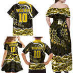 Personalized Richmond Tigers Family Matching Off Shoulder Maxi Dress and Hawaiian Shirt Aboriginal Dot Art - Dreamtime Football Mascot