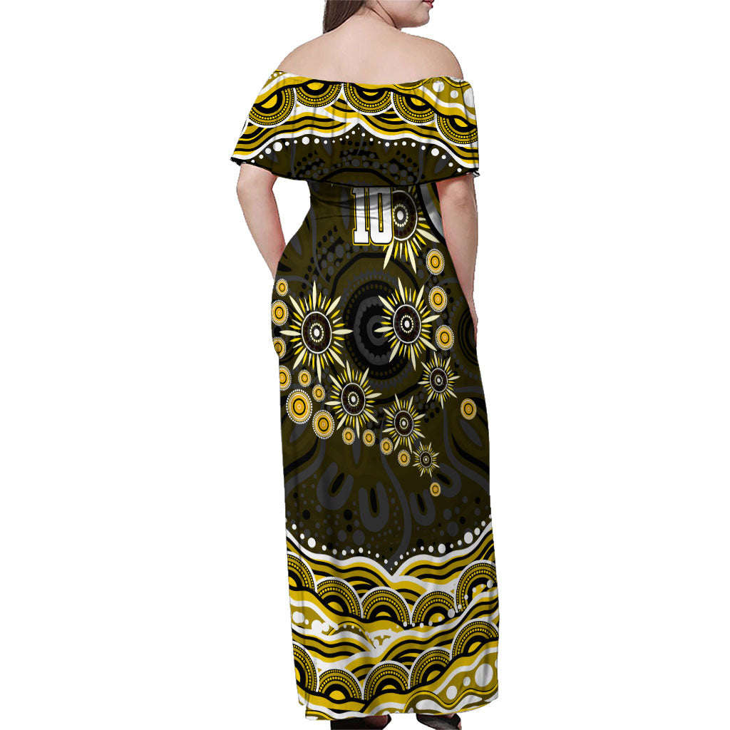 Personalized Richmond Tigers Family Matching Off Shoulder Maxi Dress and Hawaiian Shirt Aboriginal Dot Art - Dreamtime Football Mascot
