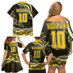 Personalized Richmond Tigers Family Matching Off Shoulder Short Dress and Hawaiian Shirt Aboriginal Dot Art - Dreamtime Football Mascot
