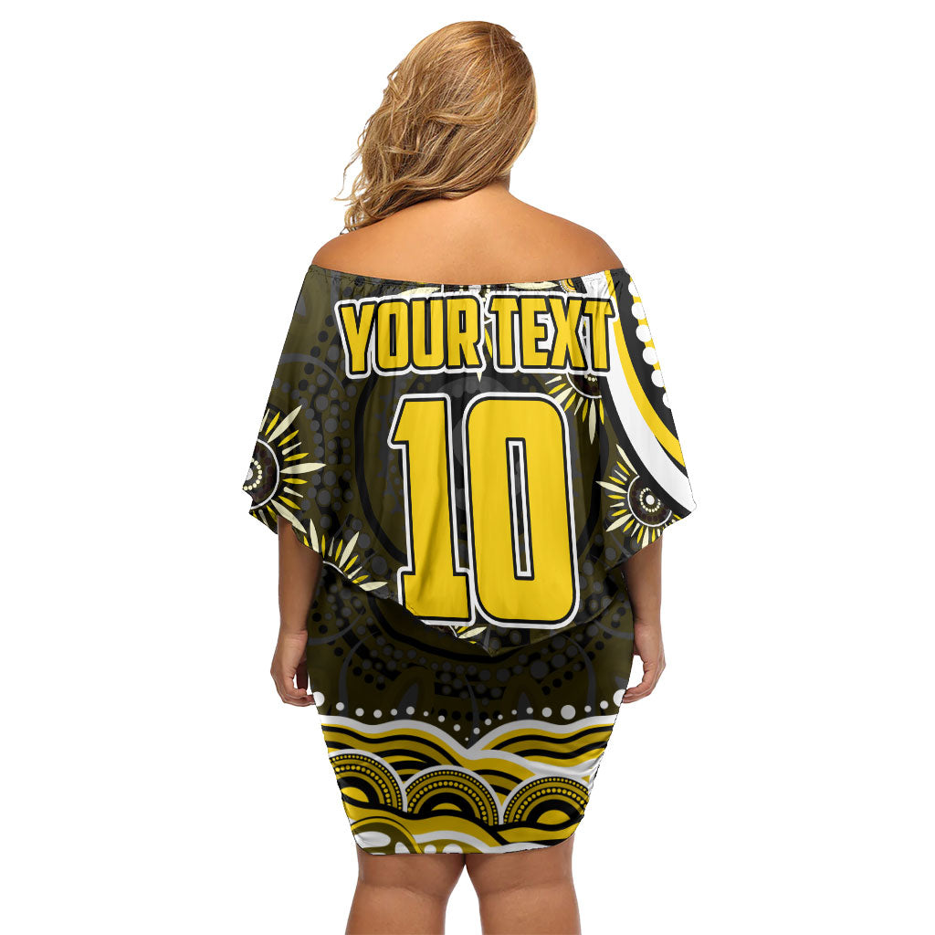 Personalized Richmond Tigers Family Matching Off Shoulder Short Dress and Hawaiian Shirt Aboriginal Dot Art - Dreamtime Football Mascot