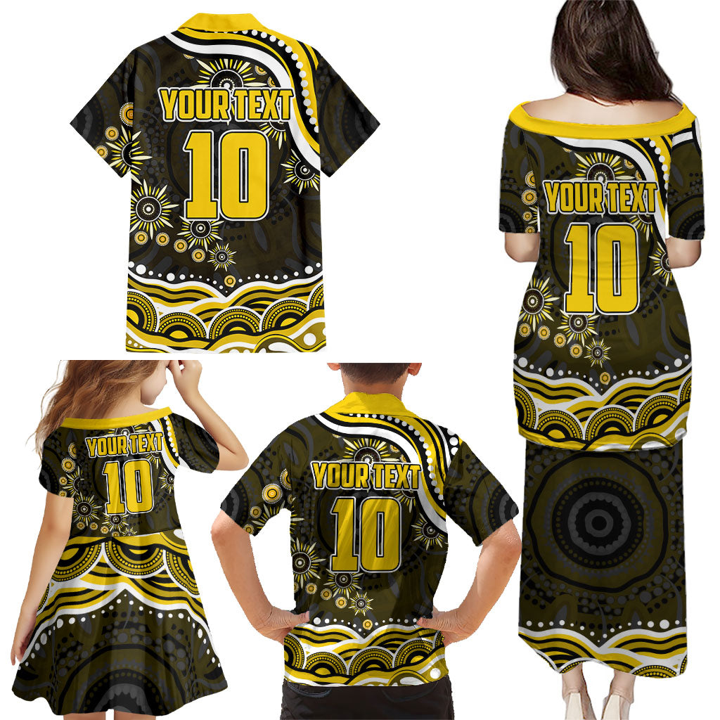 Personalized Richmond Tigers Family Matching Puletasi and Hawaiian Shirt Aboriginal Dot Art - Dreamtime Football Mascot