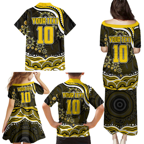 Personalized Richmond Tigers Family Matching Puletasi and Hawaiian Shirt Aboriginal Dot Art - Dreamtime Football Mascot