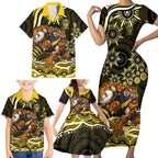 Personalized Richmond Tigers Family Matching Short Sleeve Bodycon Dress and Hawaiian Shirt Aboriginal Dot Art - Dreamtime Football Mascot