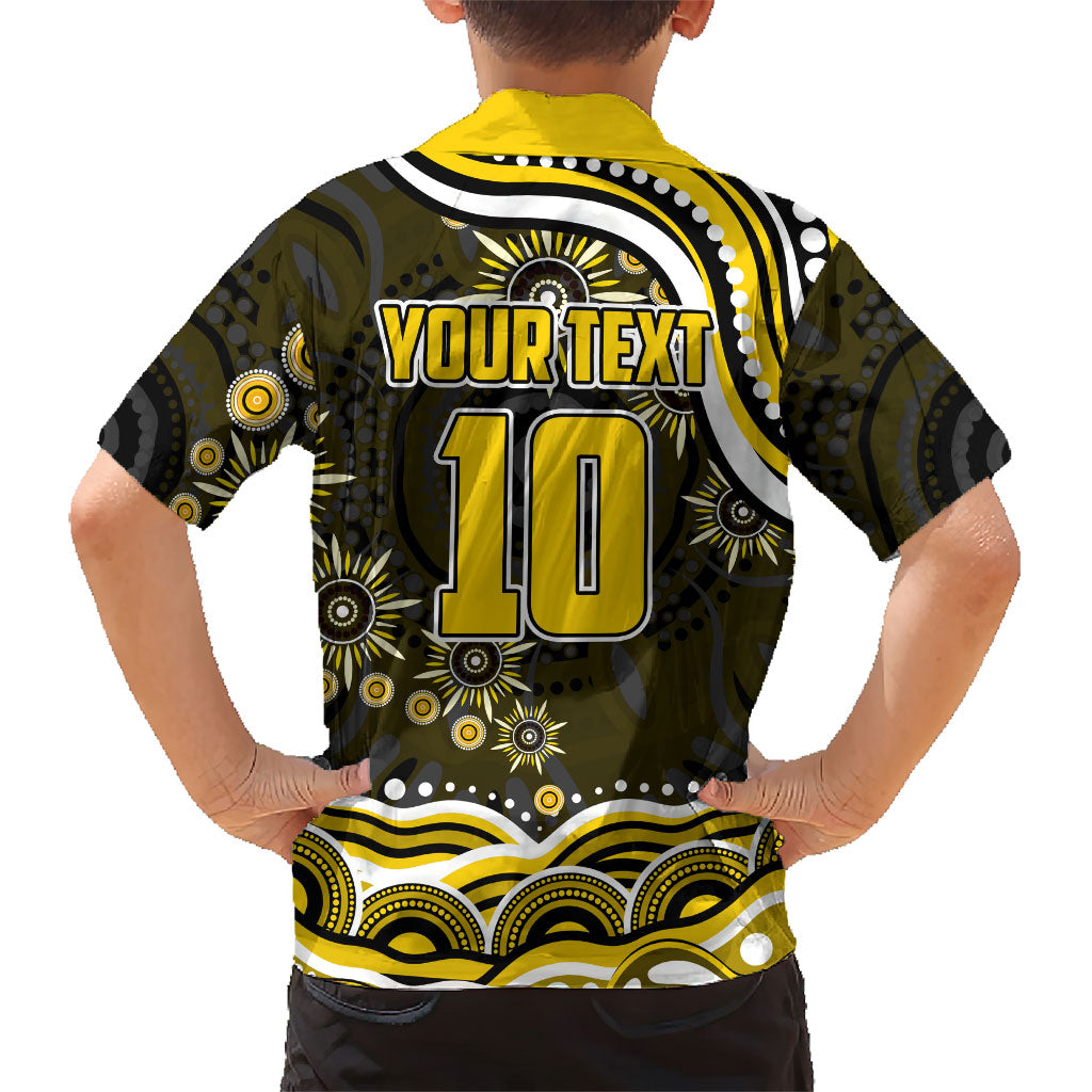 Personalized Richmond Tigers Family Matching Short Sleeve Bodycon Dress and Hawaiian Shirt Aboriginal Dot Art - Dreamtime Football Mascot