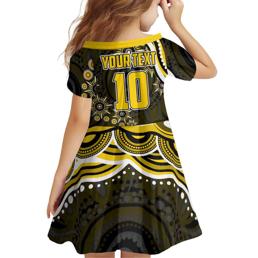 Personalized Richmond Tigers Family Matching Short Sleeve Bodycon Dress and Hawaiian Shirt Aboriginal Dot Art - Dreamtime Football Mascot