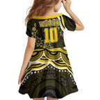 Personalized Richmond Tigers Family Matching Short Sleeve Bodycon Dress and Hawaiian Shirt Aboriginal Dot Art - Dreamtime Football Mascot