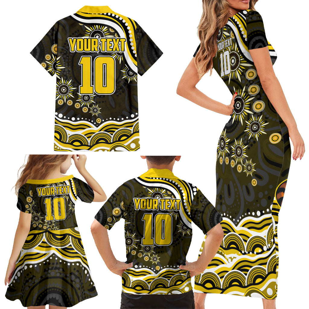Personalized Richmond Tigers Family Matching Short Sleeve Bodycon Dress and Hawaiian Shirt Aboriginal Dot Art - Dreamtime Football Mascot