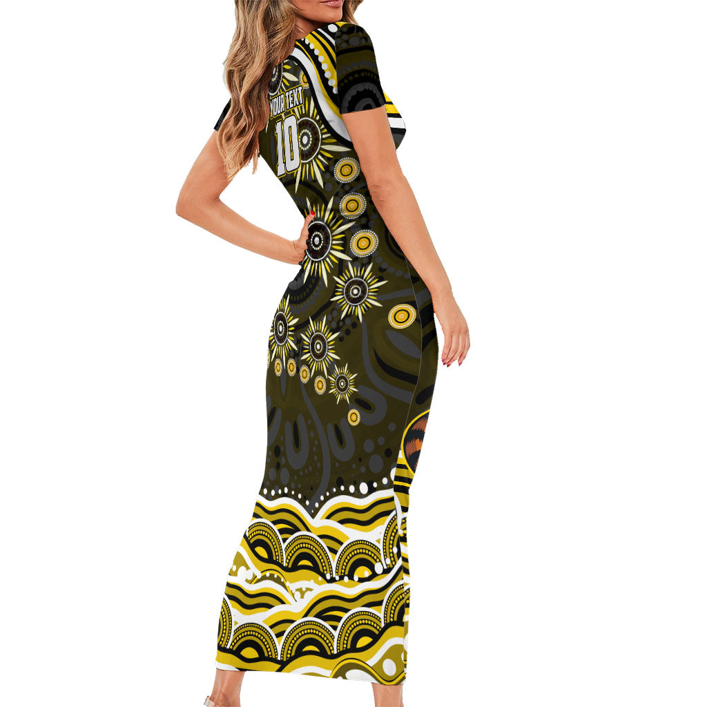 Personalized Richmond Tigers Family Matching Short Sleeve Bodycon Dress and Hawaiian Shirt Aboriginal Dot Art - Dreamtime Football Mascot