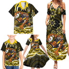 Personalized Richmond Tigers Family Matching Summer Maxi Dress and Hawaiian Shirt Aboriginal Dot Art - Dreamtime Football Mascot