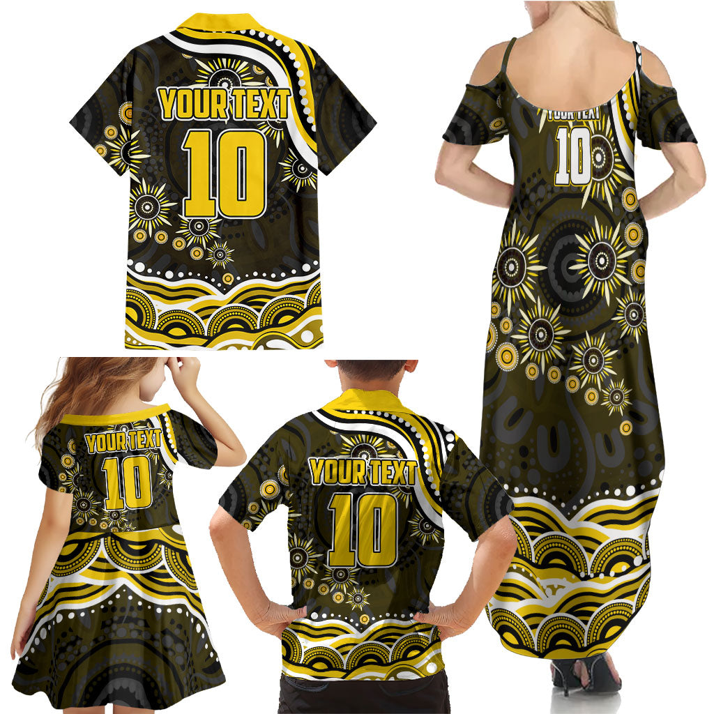 Personalized Richmond Tigers Family Matching Summer Maxi Dress and Hawaiian Shirt Aboriginal Dot Art - Dreamtime Football Mascot