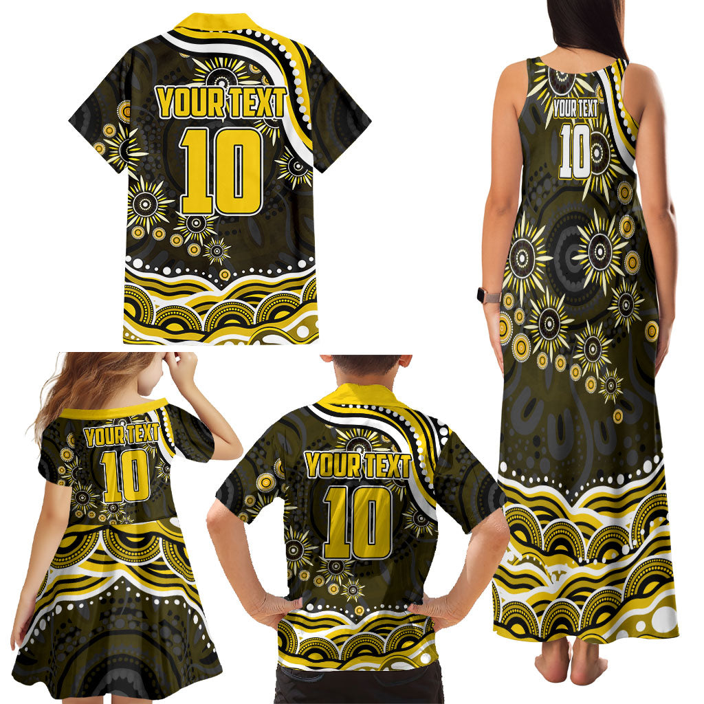 Personalized Richmond Tigers Family Matching Tank Maxi Dress and Hawaiian Shirt Aboriginal Dot Art - Dreamtime Football Mascot