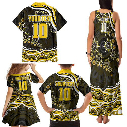 Personalized Richmond Tigers Family Matching Tank Maxi Dress and Hawaiian Shirt Aboriginal Dot Art - Dreamtime Football Mascot
