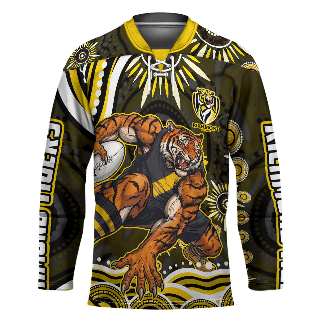 Personalized Richmond Tigers Hockey Jersey Aboriginal Dot Art - Dreamtime Football Mascot