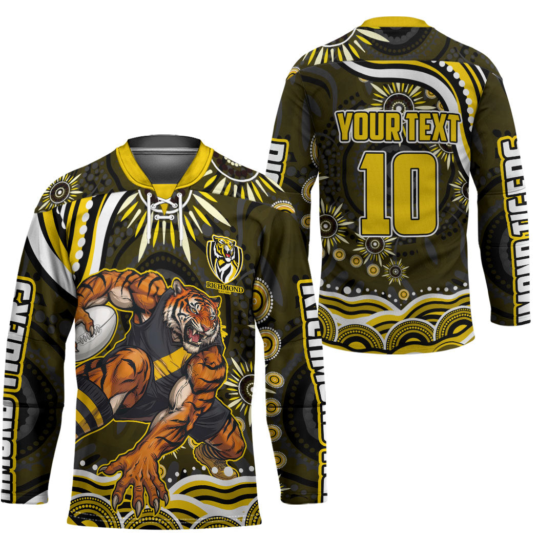 Personalized Richmond Tigers Hockey Jersey Aboriginal Dot Art - Dreamtime Football Mascot