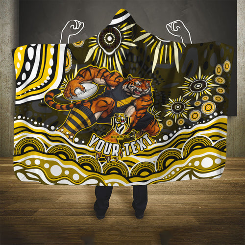 Personalized Richmond Tigers Hooded Blanket Aboriginal Dot Art - Dreamtime Football Mascot