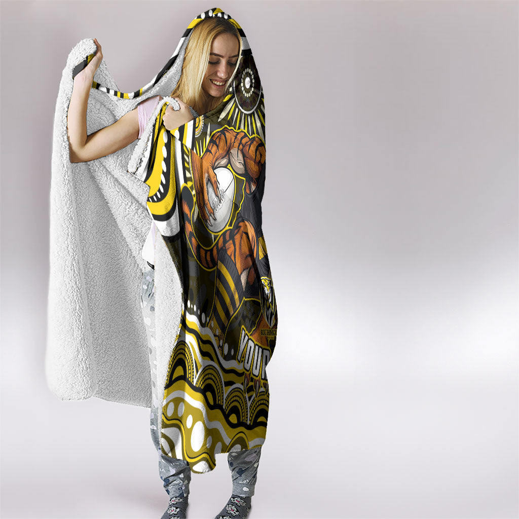 Personalized Richmond Tigers Hooded Blanket Aboriginal Dot Art - Dreamtime Football Mascot