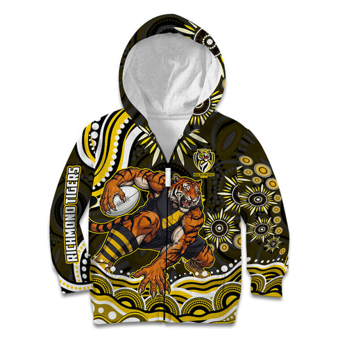 Personalized Richmond Tigers Kid Hoodie Aboriginal Dot Art - Dreamtime Football Mascot