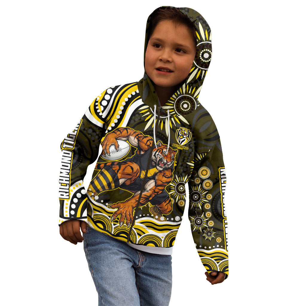 Personalized Richmond Tigers Kid Hoodie Aboriginal Dot Art - Dreamtime Football Mascot