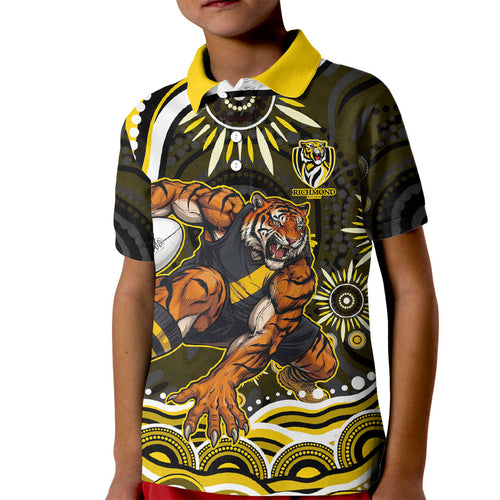 Personalized Richmond Tigers Kid Polo Shirt Aboriginal Dot Art - Dreamtime Football Mascot