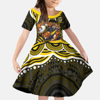 Personalized Richmond Tigers Kid Short Sleeve Dress Aboriginal Dot Art - Dreamtime Football Mascot