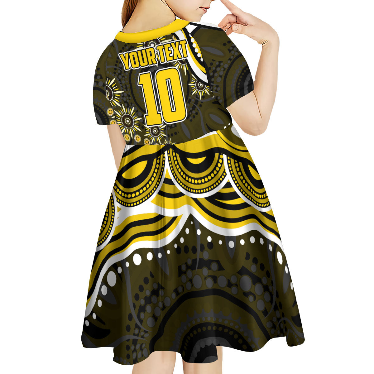 Personalized Richmond Tigers Kid Short Sleeve Dress Aboriginal Dot Art - Dreamtime Football Mascot