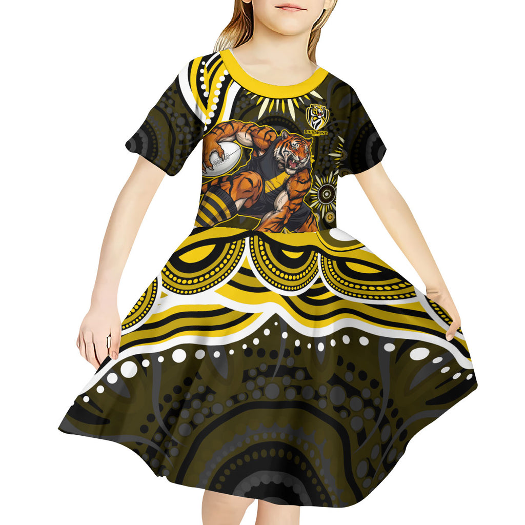 Personalized Richmond Tigers Kid Short Sleeve Dress Aboriginal Dot Art - Dreamtime Football Mascot