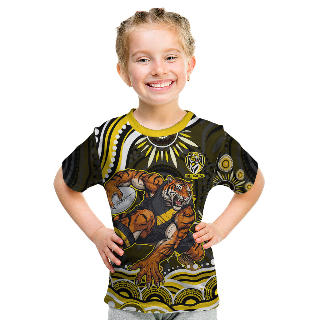 Personalized Richmond Tigers Kid T Shirt Aboriginal Dot Art - Dreamtime Football Mascot