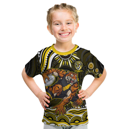 Personalized Richmond Tigers Kid T Shirt Aboriginal Dot Art - Dreamtime Football Mascot