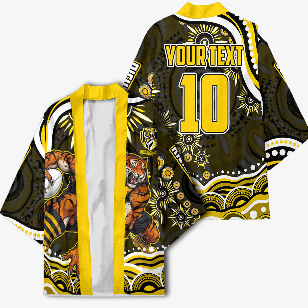 Personalized Richmond Tigers Kimono Aboriginal Dot Art - Dreamtime Football Mascot