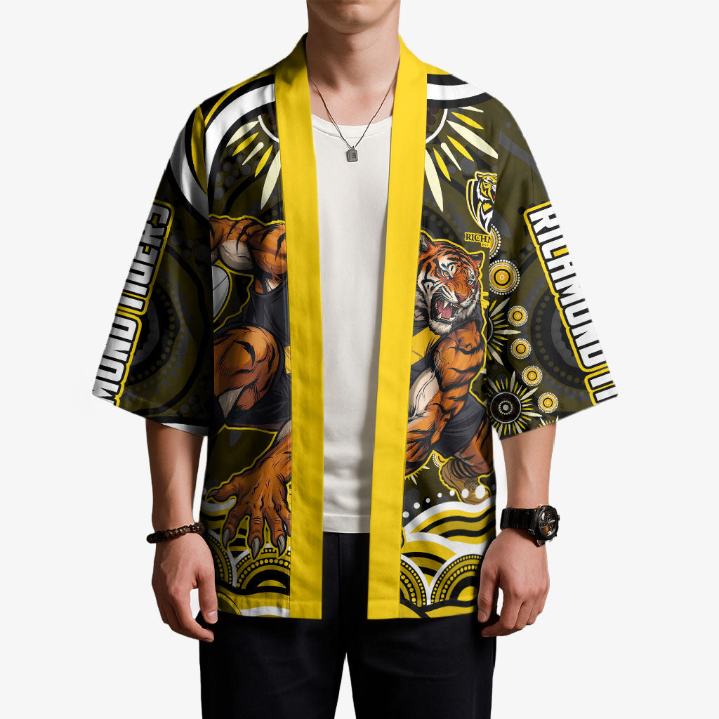 Personalized Richmond Tigers Kimono Aboriginal Dot Art - Dreamtime Football Mascot