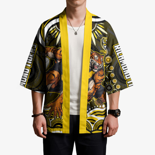 Personalized Richmond Tigers Kimono Aboriginal Dot Art - Dreamtime Football Mascot