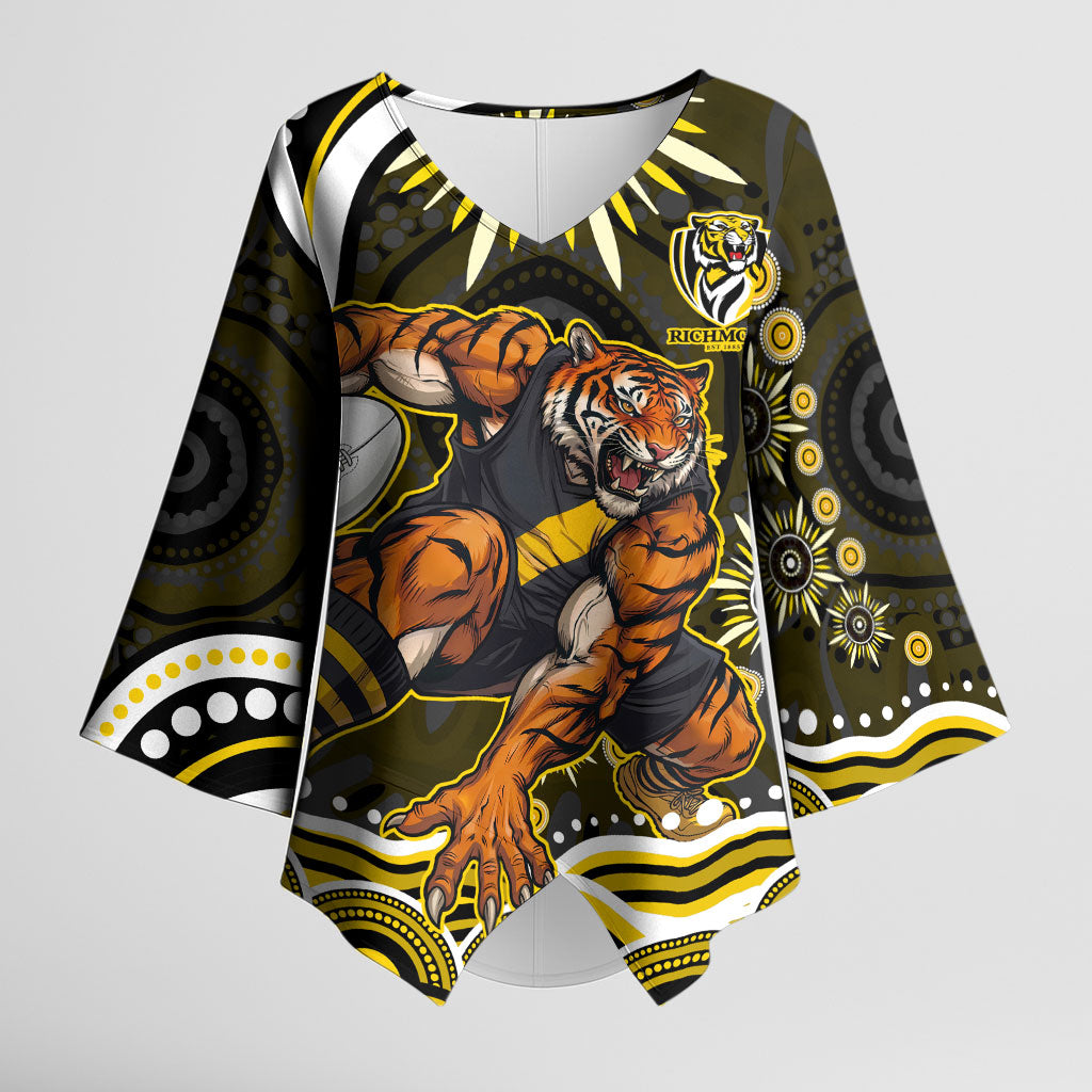 Personalized Richmond Tigers Kimono Sleeve Blouse Aboriginal Dot Art - Dreamtime Football Mascot