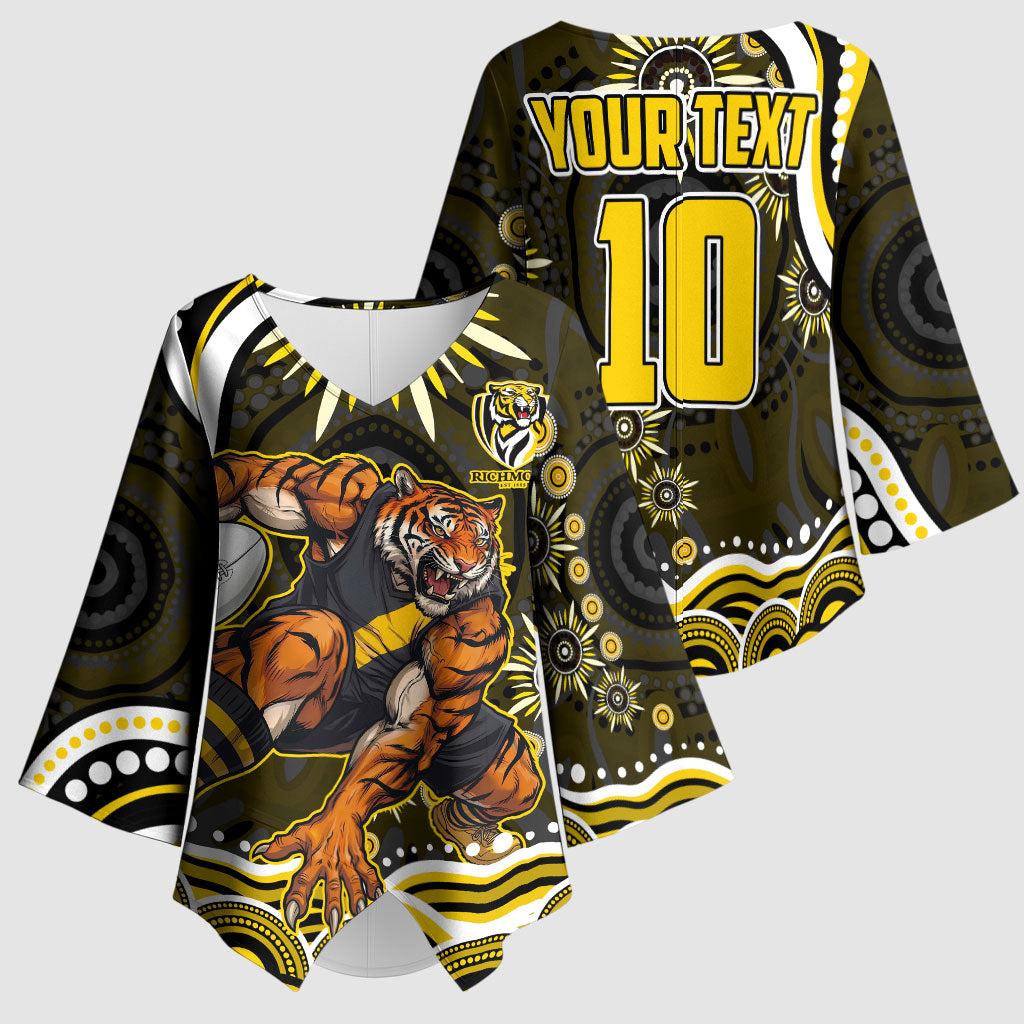 Personalized Richmond Tigers Kimono Sleeve Blouse Aboriginal Dot Art - Dreamtime Football Mascot