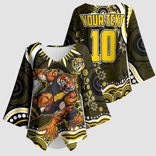 Personalized Richmond Tigers Kimono Sleeve Blouse Aboriginal Dot Art - Dreamtime Football Mascot