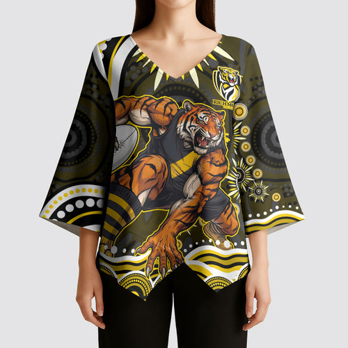 Personalized Richmond Tigers Kimono Sleeve Blouse Aboriginal Dot Art - Dreamtime Football Mascot