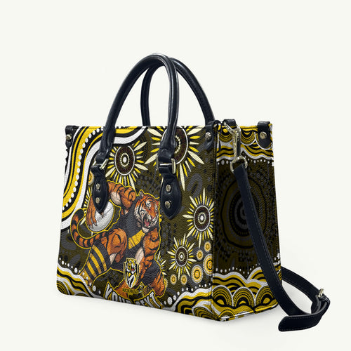 Personalized Richmond Tigers Leather Bag Aboriginal Dot Art - Dreamtime Football Mascot