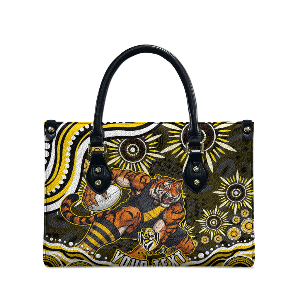 Personalized Richmond Tigers Leather Bag Aboriginal Dot Art - Dreamtime Football Mascot