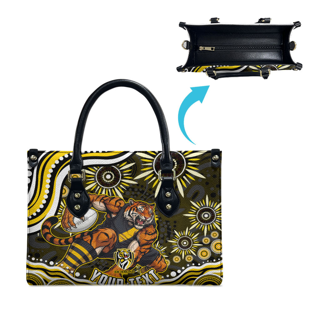 Personalized Richmond Tigers Leather Bag Aboriginal Dot Art - Dreamtime Football Mascot