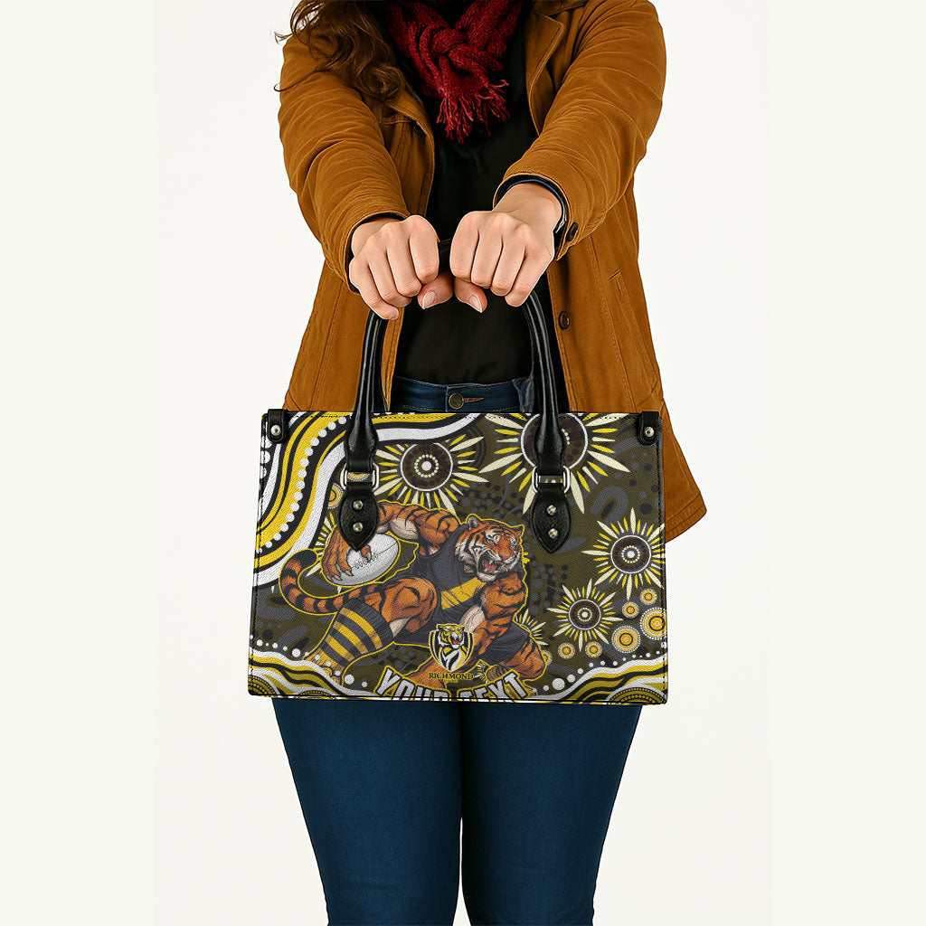 Personalized Richmond Tigers Leather Bag Aboriginal Dot Art - Dreamtime Football Mascot