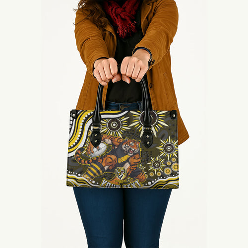 Personalized Richmond Tigers Leather Bag Aboriginal Dot Art - Dreamtime Football Mascot