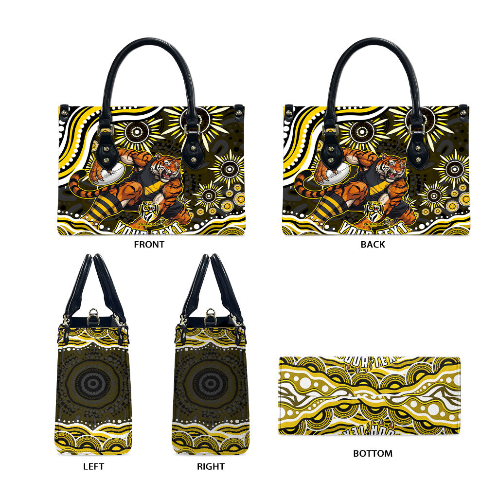 Personalized Richmond Tigers Leather Bag Aboriginal Dot Art - Dreamtime Football Mascot