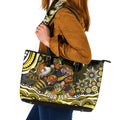 Personalized Richmond Tigers Leather Tote Bag Aboriginal Dot Art - Dreamtime Football Mascot