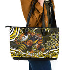 Personalized Richmond Tigers Leather Tote Bag Aboriginal Dot Art - Dreamtime Football Mascot