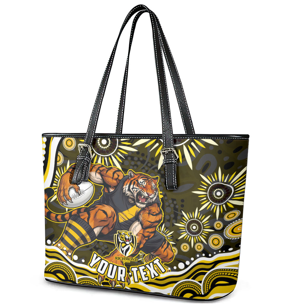 Personalized Richmond Tigers Leather Tote Bag Aboriginal Dot Art - Dreamtime Football Mascot