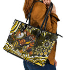 Personalized Richmond Tigers Leather Tote Bag Aboriginal Dot Art - Dreamtime Football Mascot